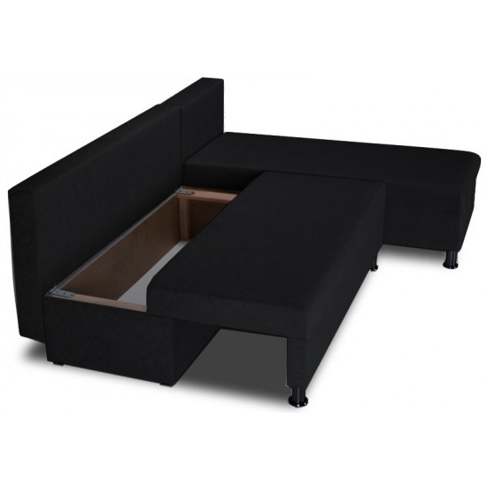 Γωνιακός καναπές κρεβάτι με αποθηκευτικό χώρο σε μαύρο χρώμα 200x150x74cm ΚΩΔ.0293