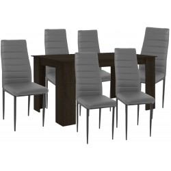 Σετ τραπεζαρία wenge με 6 καρέκλες γκρι Τραπέζι:160x90x75cm καρέκλα:40χ40χ98cm ΚΩΔ.0555