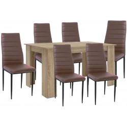 Σετ τραπεζαρία Sonoma με 6 καρέκλες καφέ Τραπέζι:160x90x75cm καρέκλα:40χ40χ98cm ΚΩΔ.0550