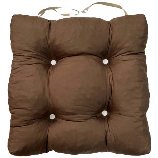 Mαξιλάρι καρέκλας τετράγωνο μπαμπού με δέσιμο καφέ 46x46x11.5cm ΚΩΔ.0424