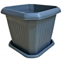 Γλάστρα τετράγωνη πλαστική με πιάτο γκρι 28x27cm ΚΩΔ.32-800-1753