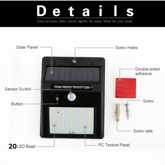 Προβολέας ηλιακός με 20 led μαύρο 9,5x12,5x5cm ΚΩΔ.35-950-0845