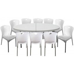 Σετ Τραπέζι 154x74cm με 10 καρέκλες 51x58x82cm λευκό ΚΩΔ.3922
