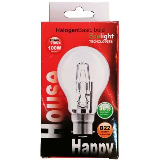 Λάμπα μπαγιονετ κίτρινο φως Β22 70W=100W 5135 ΚΩΔ.5925