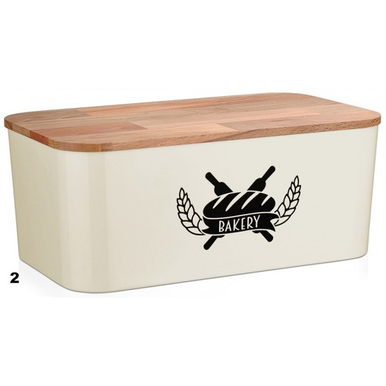 Ψωμιέρα ορθογώνια μεταλλική με ξύλινο καπάκι καφέ σε 2 σχέδια M36,8xB21,6xY15cm 32-800-1388