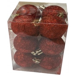 Μπάλα πλαστική Glitter κόκκινη σετ 12 τεμαχίων 4cm 93-1458