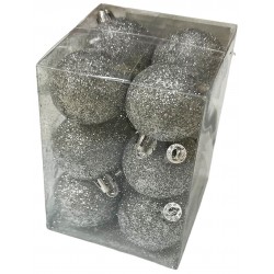Μπάλα πλαστική Glitter ασημί σετ 12 τεμαχίων 4cm 93-1458-1