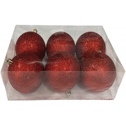 Μπάλα πλαστική Glitter κόκκινη σετ 6 τεμαχίων 6cm 93-1694-2