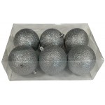 Μπάλα πλαστική Glitter ασημί σετ 6 τεμαχίων 8cm 93-1696-2