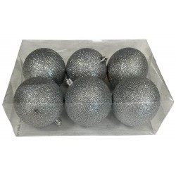 Μπάλα πλαστική Glitter ασημί σετ 6 τεμαχίων 8cm 93-1696-2
