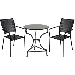 Σετ καφενείου τραπέζι Δ70x72cm με 2 καρέκλες μεταλλικές 54x55x88cm μαύρο ΚΩΔ.6529