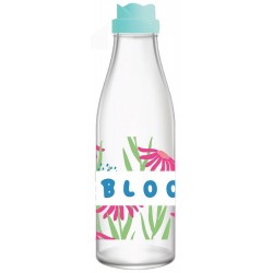 Μπουκάλι γυάλινο 1lit με σχέδιο και καπάκι flower 03-800-1458 ΚΩΔ.7820