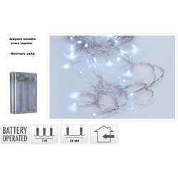 30 LED μπαταρίας copper σταθερά 3 μέτρα διάφανο καλώδιο λευκό λαμπάκι 6101-C ΚΩΔ.10677
