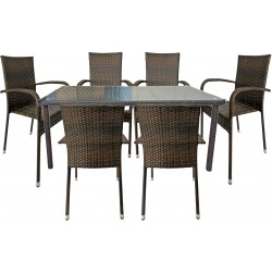 Σετ τραπεζαρία κήπου 150x90x75cm wicker καφέ με 6 καρέκλες 56x60x94cm ΚΩΔ.10163