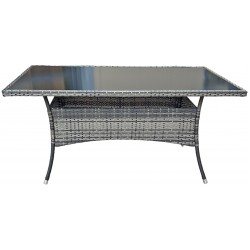 Σετ τραπεζαρία κήπου με τζαμί αμμοβολής 150x80x74cm wicker γκρι με 6 πολυθρόνες 56x56x85cm ΚΩΔ.10164