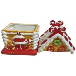 Κεραμική μπισκοτιέρα σπιτάκι 15x13x27cm κόκκινο 04.YM23107-1 ΚΩΔ.10665