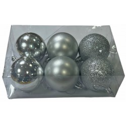 Μπάλα πλαστική Glitter-ματ-γυαλιστερή σετ 6 τεμαχίων ασημί 6cm 53052-3 9232-4 ΚΩΔ.10812