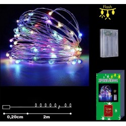 20 microLED μπαταρίας copper σταθερά και αναβοσβήνουν 2 μέτρα διάφανο καλώδιο πολύχρωμο λαμπάκι ΚΩΔ.13446