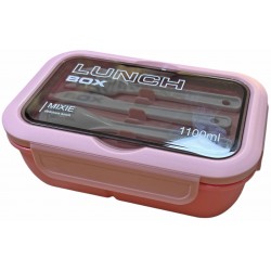 Πλαστικό φαγητοδοχείο 1100ml 3 θέσεων με καπάκι ασφαλείας και μαχαίρι,κουτάλι,πιρούνι 20,5x13x7,5cm 32-950-1396 ροζ ΚΩΔ.13383