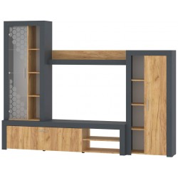 Σύνθετο σαλονιού με ενσωματωμένα ράφια και βιτρίνα με τζαμί δρυς ανθρακί 272x42x206cm DIAMANT ΚΩΔ.14516 Σύνθετο σαλονιού με ενσωματωμένα ράφια και βιτρίνα με τζαμί δρυς ανθρακί 272x42x206cm DIAMANT ΚΩΔ.14516