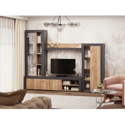 Σύνθετο σαλονιού με ενσωματωμένα ράφια και βιτρίνα με τζαμί δρυς ανθρακί 272x42x206cm DIAMANT ΚΩΔ.14516 Σύνθετο σαλονιού με ενσωματωμένα ράφια και βιτρίνα με τζαμί δρυς ανθρακί 272x42x206cm DIAMANT ΚΩΔ.14516