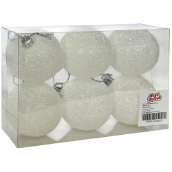 Μπάλες πλαστικές με glitter σετ 6 τεμαχίων λευκό 6cm MTCD-24010 ΚΩΔ.15181