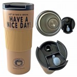 Ποτήρι θερμός 500ml inox καφέ με διπλό τοίχωμα και προστατευτικό σιλικόνης 03-950-4062