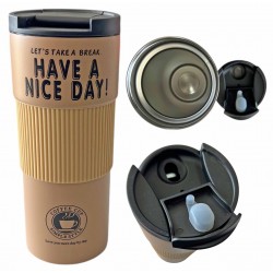 Ποτήρι θερμός 500ml inox καφέ με διπλό τοίχωμα και προστατευτικό σιλικόνης 03-950-4062