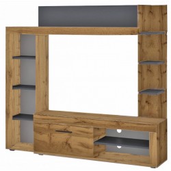 Σύνθεση τηλεόρασης ξύλινο με ράφια NTALIA 172,5x33x157,5cm δρυς ανθρακί ΚΩΔ.15806