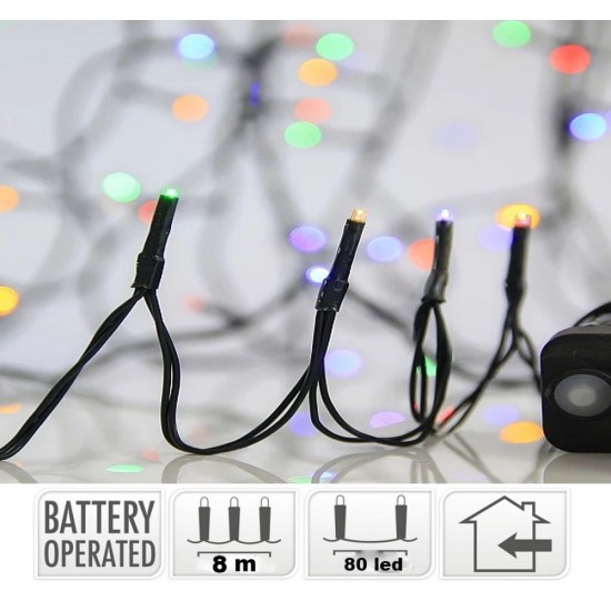 80 LED μπαταρίας σταθερά 8 μέτρα πράσινο καλώδιο πολύχρωμο λαμπάκι LED-80GM ΚΩΔ.17076