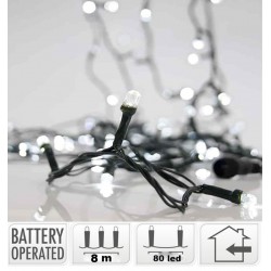  80 LED μπαταρίας σταθερά 8 μέτρα πράσινο καλώδιο λευκό λαμπάκι LED-80GW ΚΩΔ.17077